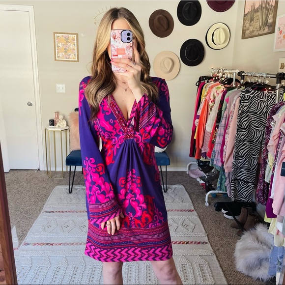 Hale Bob Dresses & Skirts - HALE BOB Beaded Long Sleeve Shift Dress